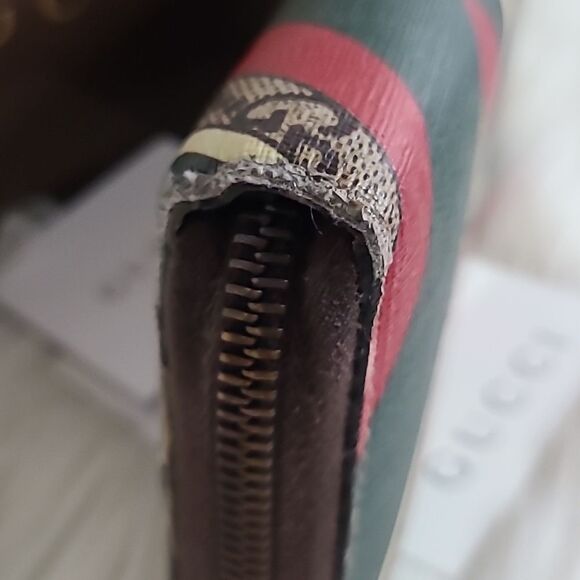 💯Authentic Gucci Round Zip Long Wallet GG Chevron Beige Green Red🍀 - Picture 8 of 16